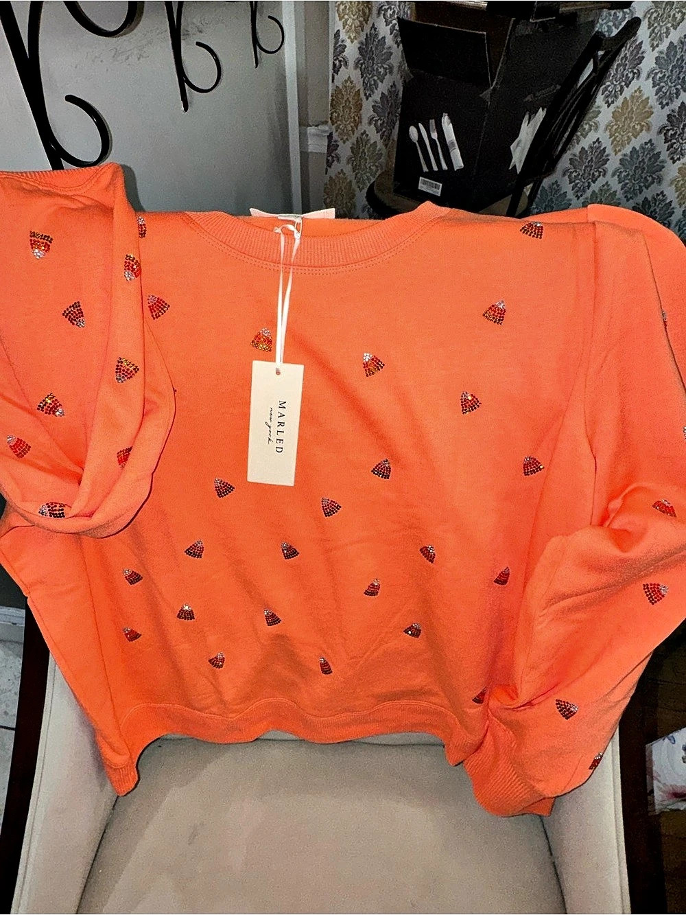 MARLED Embellished Orange Sweatshirt NWT